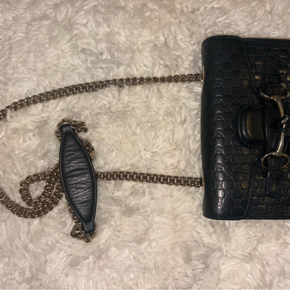 Gucci Black Leather Crossbody Bag with Chain Strap